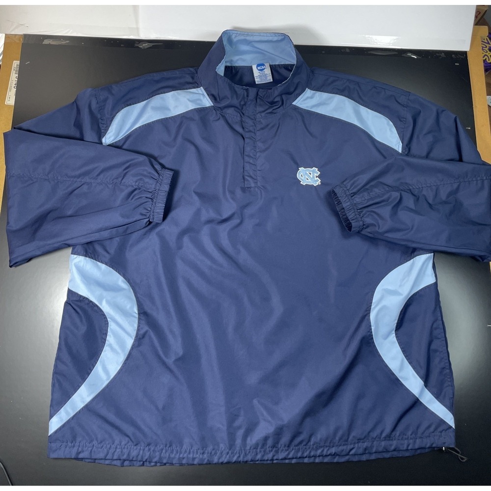 UNC Tar Heels NCAA Pullover Windbreaker Jacket Navy Blue Embroidered Logo